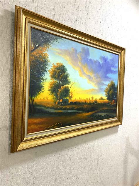 Handmade Landscape Oil painting Punjab village Pakistan on Canvas – Framer