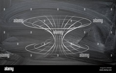 Chalkboard with curved diagram of a black hole and white hole drawn on ...