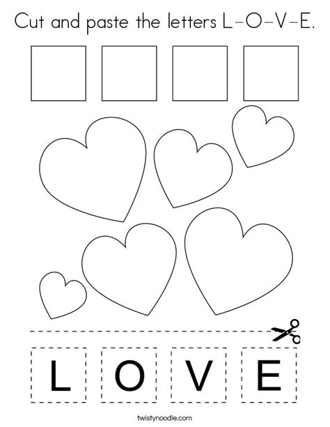 Cut and paste the letters L-O-V-E Coloring Page - Twisty Noodle | Preschool valentines ...