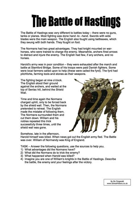 The Battle of Hastings Facts & Information Worksheet - Year 7