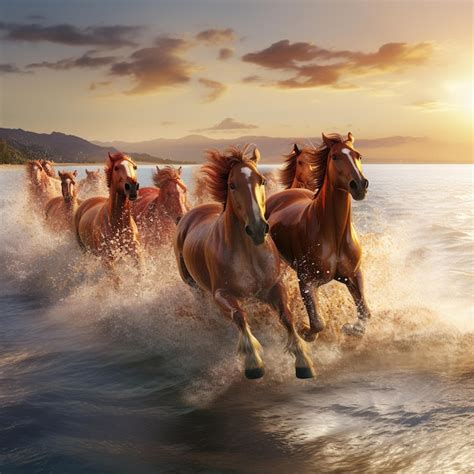 Premium AI Image | wild horses running on the beach stock photo