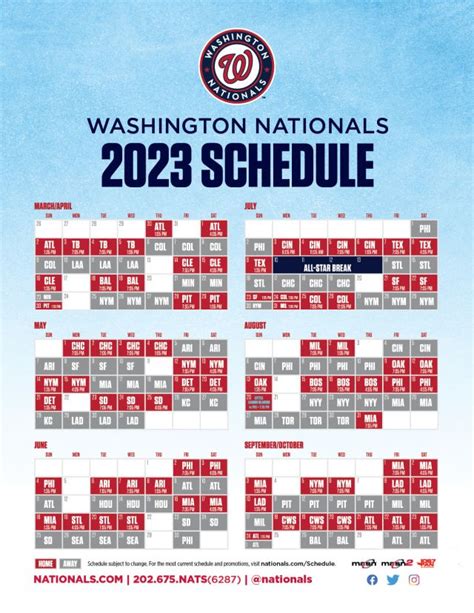 Nationals Printable Schedule | Washington Nationals