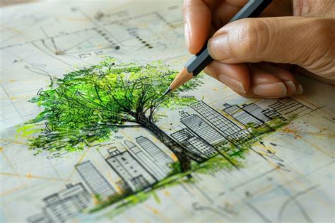 Hand Person Sketching Green Sustainable City Concept. Stock ...