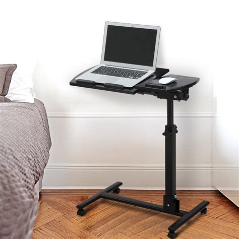 LANGRIA Mobile Desk Angle&Height Adjustable Rolling Table Over Bed Laptop Desk Split-Top Swivel ...