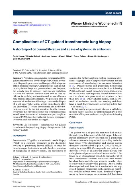 (PDF) Complications of CT-guided transthoracic lung biopsy