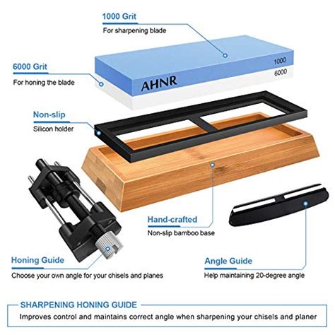 Whetstone Knife Sharpening Stone Set 1000/6000 Waterstone, Honing Guide Jig for Chisel Honing ...