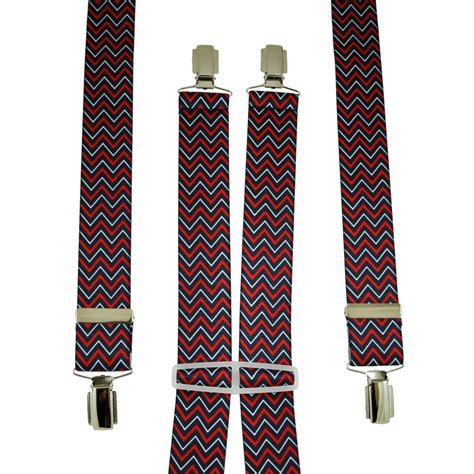 Navy Blue, Red & White Zig Zag Patterned Men's Trouser Braces from Ties ...