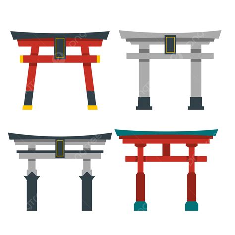 Gray Building Clipart Transparent PNG Hd, Red And Gray Retro Style Japanese Building Torii, Flat ...