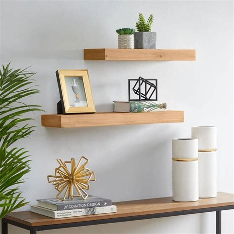 StyleWell Modern Wood Floating Wall Shelves (Set of 2) (26 in. W x 2 in. H) (20 in. W x 2 in. H ...