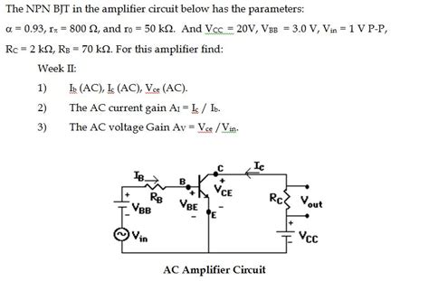 The NPN BJT in the amplifier circuit below has the | Chegg.com