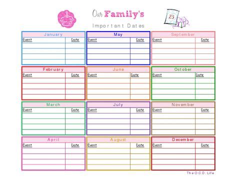 Important Dates Printable (With images) | Planner calendar, Important dates, Diy planner