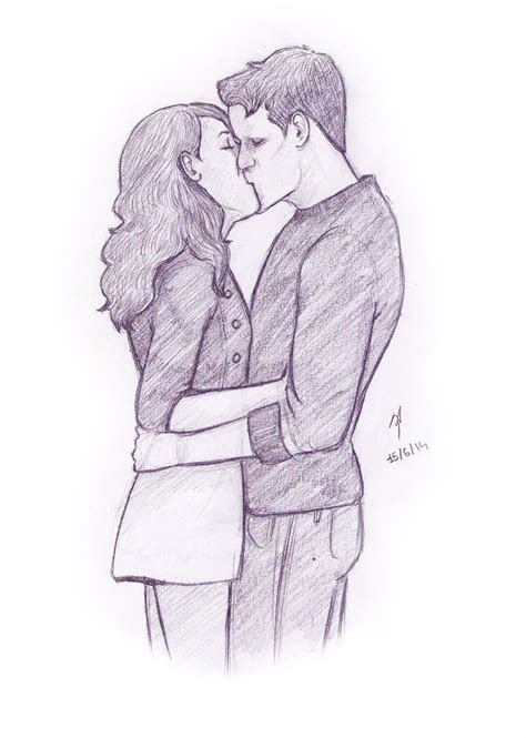 Drawing of a couple kissing, wearing autumn clothes. | Couple drawings ...