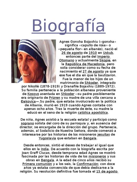 Biografía santa teresa de calcuta.......... | Madre Teresa | Amor