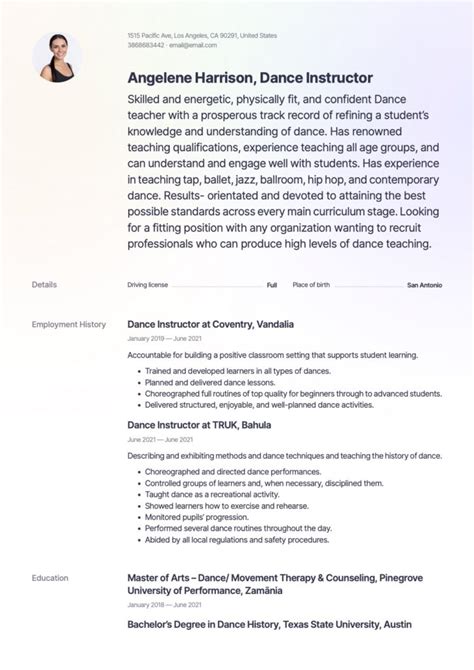 Dance Instructor Resume & Writing Guide | 21 Examples