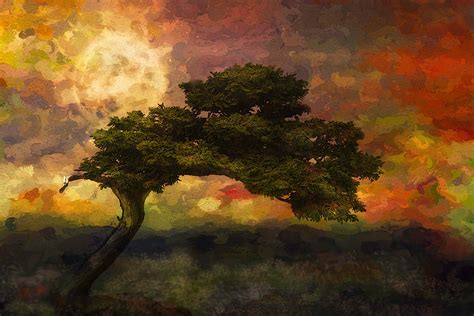 Download Colorful Sky Moon Painting Artistic Tree HD Wallpaper