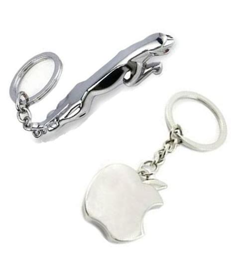 Apple Logo Silver Keychain with jaguar keychain combo of 2 keychains ...