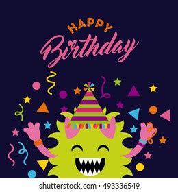 Monster Characters Birthday Party Vector Illustration Stock Vector (Royalty Free) 493336549 ...