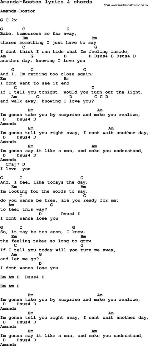 Love Song Lyrics for:Amanda-Boston with chords.