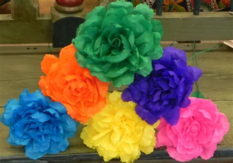 Mexican Crepe Paper Flowers Set of 6 Multicolor RoseWe