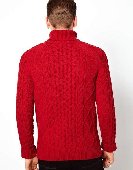 Asos Fred Perry British Knitting Aran Roll Neck Sweater in Red for Men | Lyst