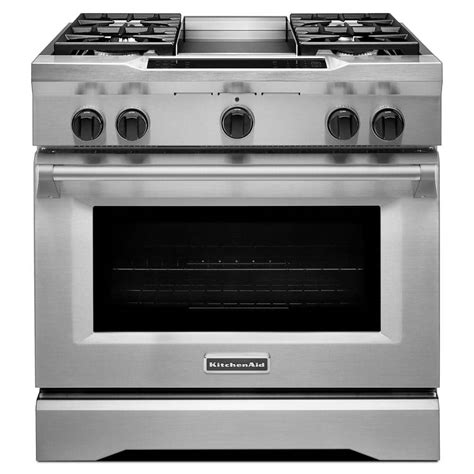 KitchenAid Commercial-Style 36 in. 5.1 cu. ft. Slide-In Dual Fuel Range with Self-Cleaning ...