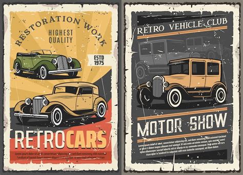 Premium Vector | Retro cars restoration garage, vintage motor show