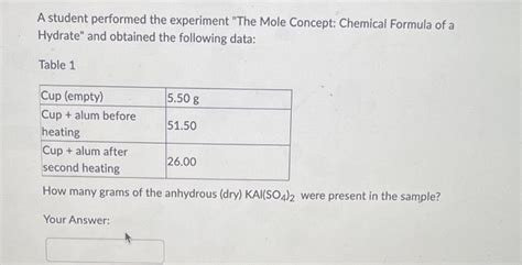 Solved A student performed the experiment "The Mole Concept: | Chegg.com