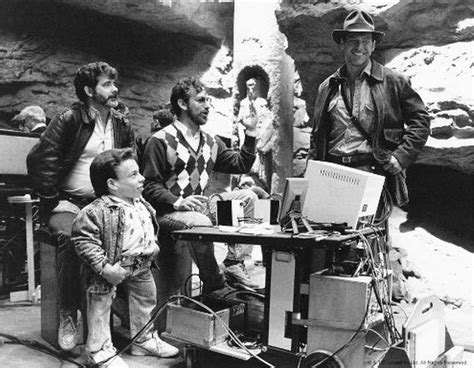 George Lucas Warwick Davis Steven Spielberg and Harrison Ford on the ...