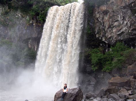 Seen: Jeongbang Waterfall, Jeju Island, South Korea. | Waterfall, Jeju island, Natural landmarks