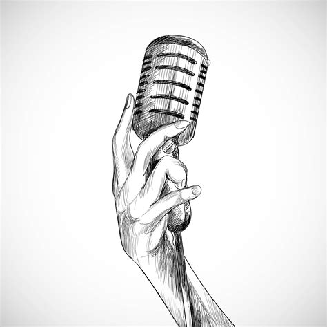 Holding Microphone Sketch White Background 1255595 Vector Art at Vecteezy