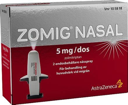 Köp Zomig Nasal 5 mg/dos Zolmitriptan, nässpray, 2 x 0,1 ml på Kronans Apotek | Kronans Apotek