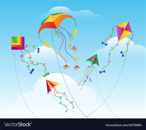 Kites flying in sky Royalty Free Vector Image - VectorStock