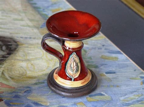 Handmade Ceramic Candlestick - Red Green Beige Table Centerpiece - Christmas Home Decor - Wheel ...