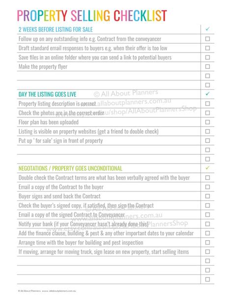 property planner selling checklist printable countdown sell it yourself home house investment ...