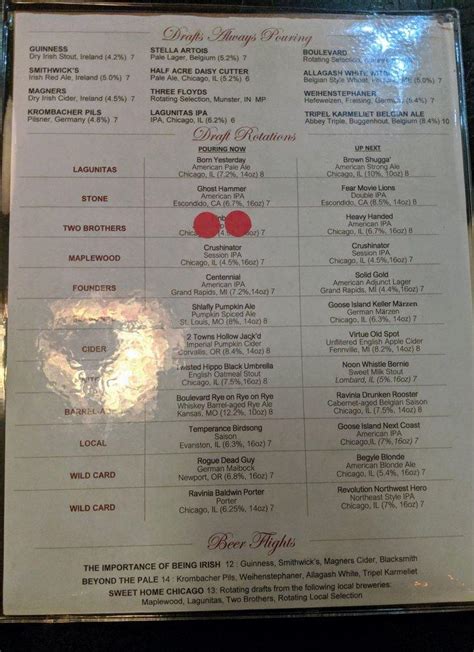 Menu at Wilde Bar & Restaurant, Chicago