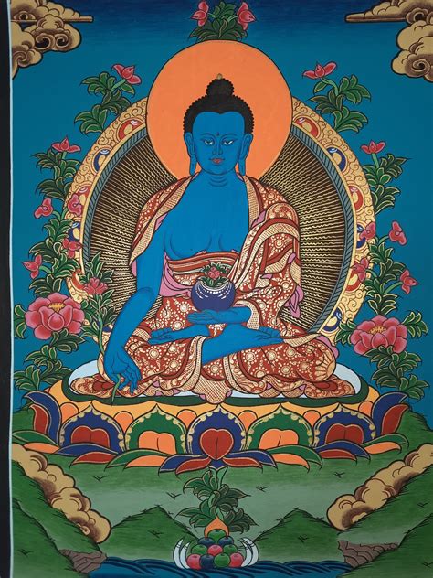 Bhaisajyaguru Medicine Buddha Hand Painted Tibetan Thangka Painting From Nepal - Prints, Posters ...