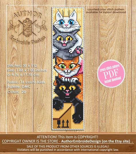 Cat Bookmark Cross Stitch Pattern PDF Cute Kitties Pattern - Etsy