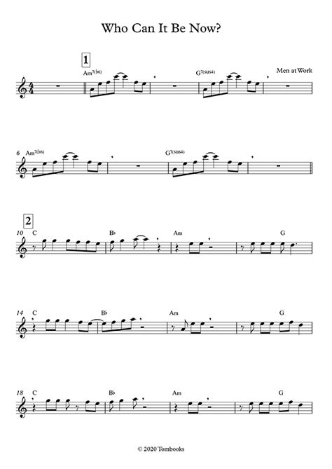 Who Can It Be Now? (Easy/Intermediate Level, Alto Sax) (Men at Work ...