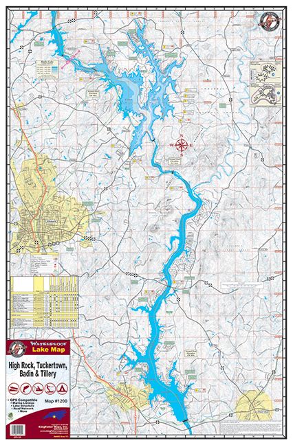 High Rock, Tuckertown, Badin, & Tillery Lakes Waterproof Map #1200 ...