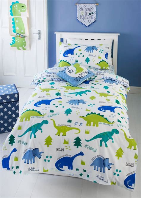 Kids Dinosaur Print Single/Double Duvet Cover – Green | Toddler boys room, Toddler bed set, Big ...