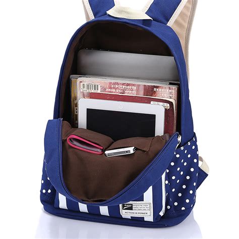 Polka Dot And Strip Print School Backpack Canvas Bag on Luulla