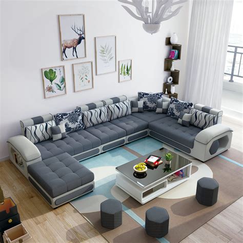 Grey Color U Shape Combination Sectional Living Room Fabric Sofa (S889 ...