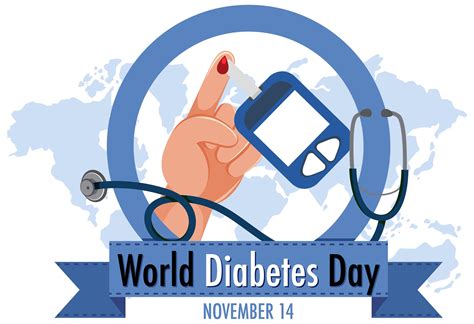 World Diabetes Day logo or banner with blood on finger and glucosure ...