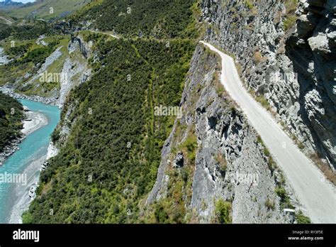 Road into Skippers Canyon, and Shotover River, near Queenstown, South Island, New Zealand ...