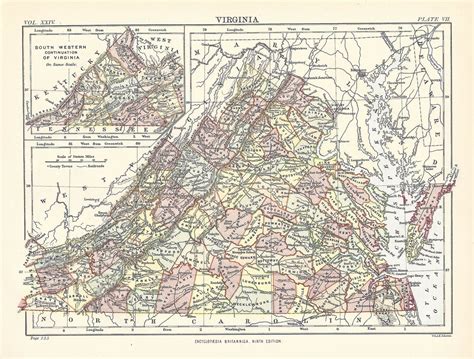 Antique Map VIRGINIA, USA From 9th Edition Encyclopaedia Britannica ...