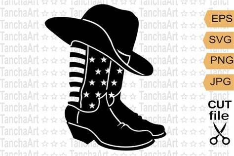 Cowboy boots svg, Cowboy hat cut file USA flag decor cricut