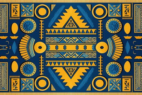 Egyptian pattern yellow and blue background. Abstract traditional folk old ancient antique ...