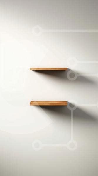 Minimalist Wooden Shelves on White Wall stock photo | Creative Fabrica