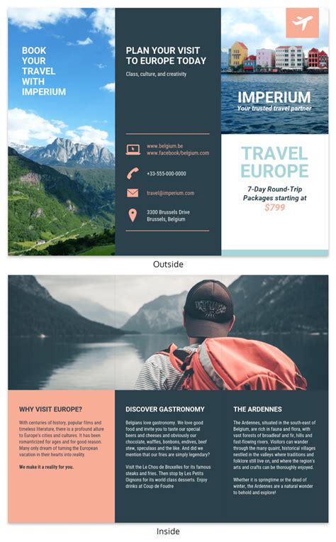 Pickled Bluewood Europe Tourism Travel Tri Fold Brochure Template - Venngage