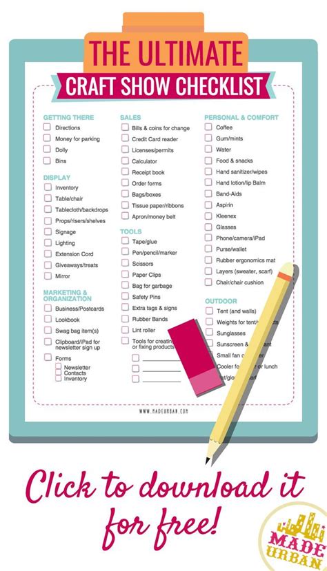 Free printable craft show checklist covering what you need to bring to ...